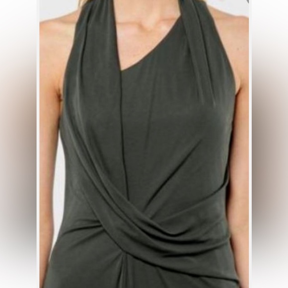 Helmut Lang Vortex Deep Cowl Dress Size XS Deep Green Knee Length Minimal Draped - Picture 3 of 8